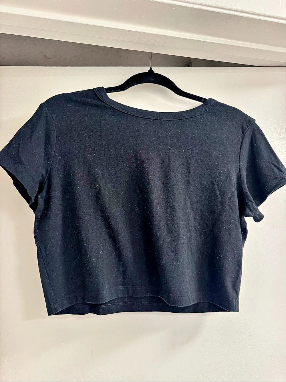Wild Fable Short-Sleeve Crewneck Cropped T-Shirt Black XL
